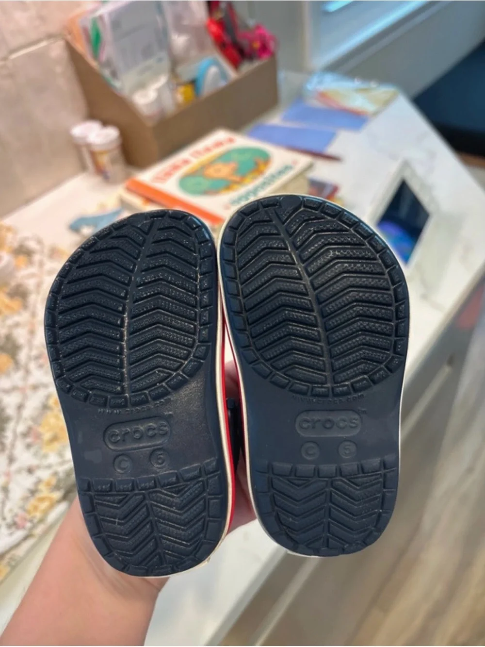 CROCS Kids Navy Clogs with Red & White Stripe